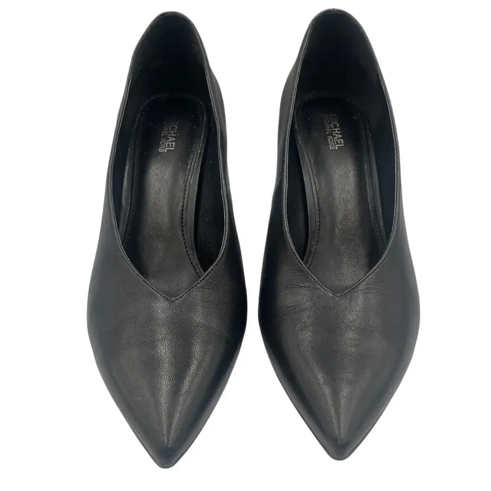 Michael Kors MK Pumps Cambria Pointed Toe Block Heel Black Leather Size 8.5 M